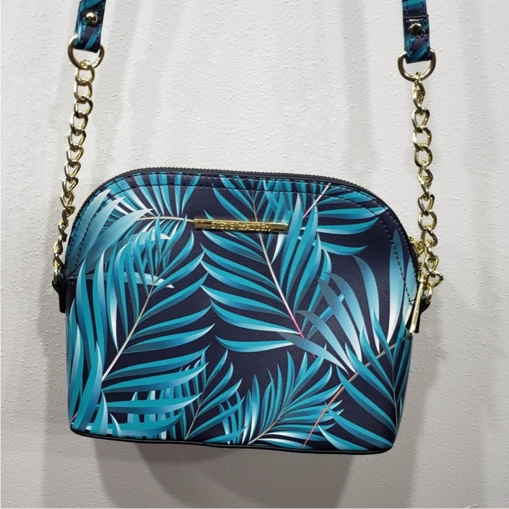 Tropical Blue Leaf Print Crossbody Bag